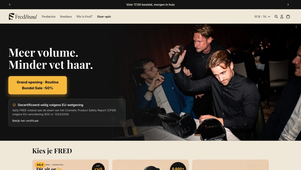 Homepage van de Fred Hairstyling webshop